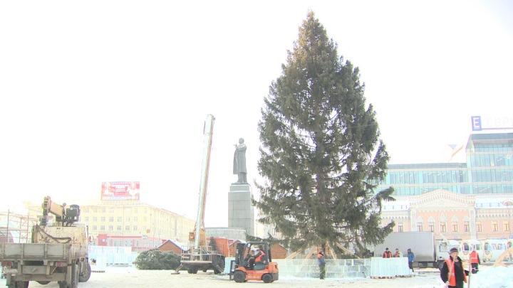 В центре Екатеринбурга приступили к декорированию главной елки