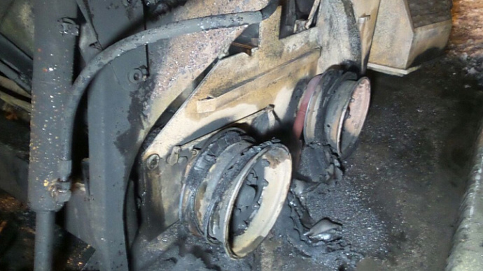 В Мичуринском сгоревший погрузчик едва не стал причиной взрыва