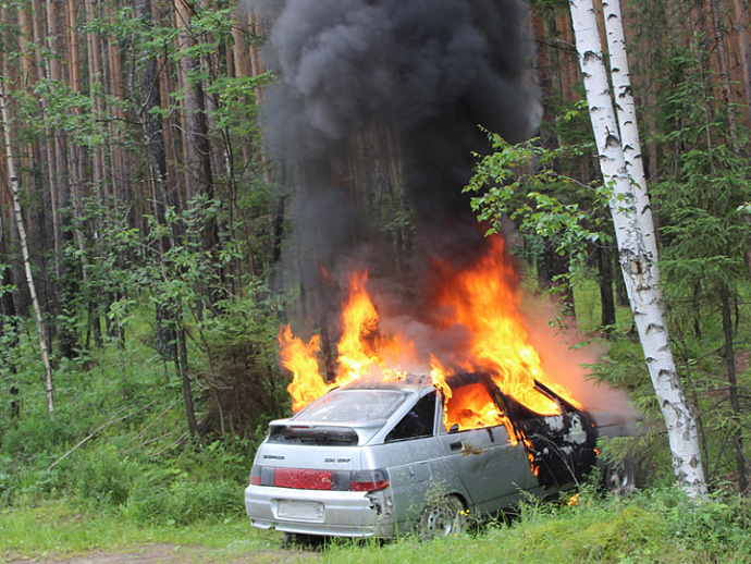 Екатеринбургские газовики спасли лес от пожара, потушив автомобиль